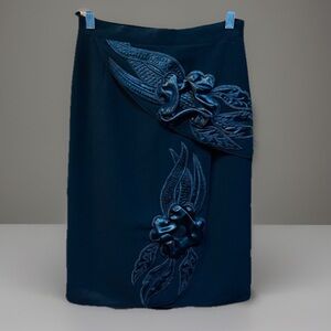 Vintage black Raised Satin Flower Accent Dressy Pencil Skirt